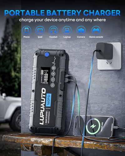 4000A Jump Starter with 160PSI Air Compressor 12V Battery Booster LED Pack