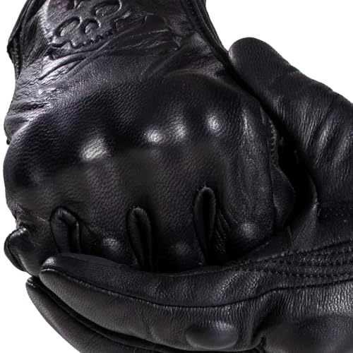Goatskin Leather Motorcycle Motorbike Powersports Racing Gloves Reflective Skull Touchscreen for Men and Women Model