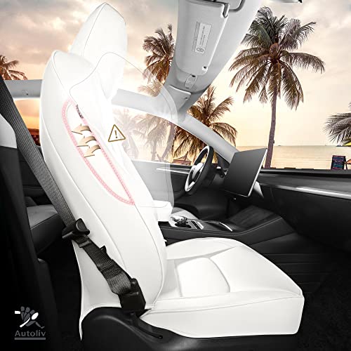 Tesla Model Y Seat Covers White Leather Car Seat Cover Full Set