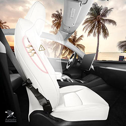 Tesla Model Y Seat Covers White Leather Car Seat Cover Full Set