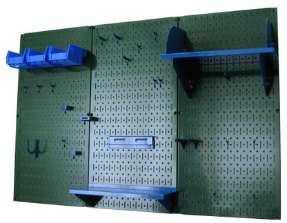 Pegboard Organizer 4 ft. Metal Pegboard Standard Tool Storage Kit with Green Toolboard and Blue Accessories