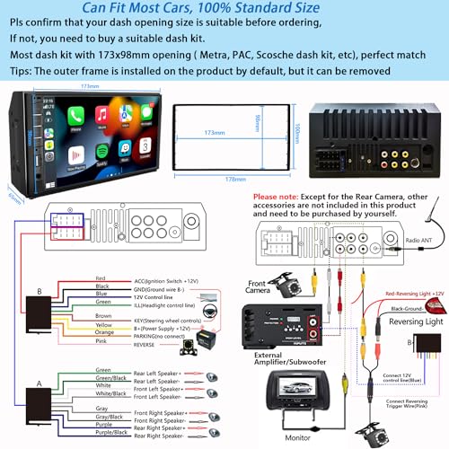 Double Din Car Stereo with Backup Camera & Dash Cam