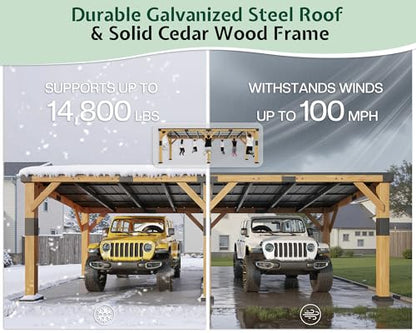 12x24x8.2 FT Heavy Duty Cedar Wood Carport for 2 Cars