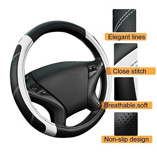 Line Rider Microfiber Leather Sporty Steering Wheel Cover Universal Fits for 95% Truck