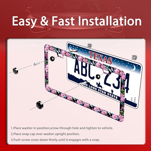 Cherry Blossom Butterfly Stainless Steel License Plate Frame for US Cars