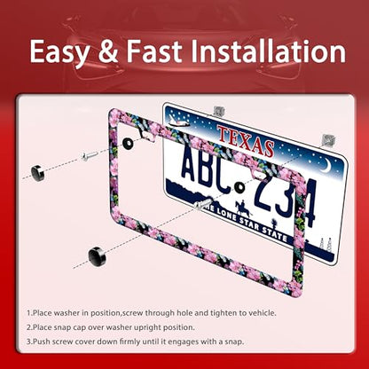 Cherry Blossom Butterfly Stainless Steel License Plate Frame for US Cars