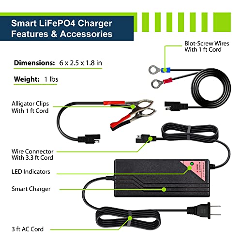 12.8V 5A Smart Charger for Lithium LiFePO4 Deep Cycle Rechargeable Batteries
