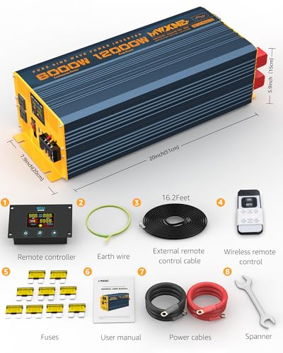 6000 Watt Power Inverter Pure Sine Wave 48V DC to 110V 120V Heavy Duty Inverter with Remote Control and LED Display