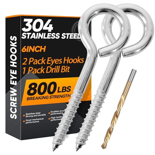 2Pcs 6 Inch Heavy Duty Screw Eyes Hooks