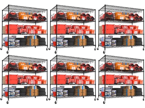 55.5" Wx24 x80 Heavy Duty Metal Wire Storage Shelving with Wheels (6 Count)