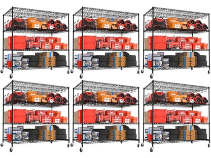 55.5" Wx24 x80 Heavy Duty Metal Wire Storage Shelving with Wheels (6 Count)