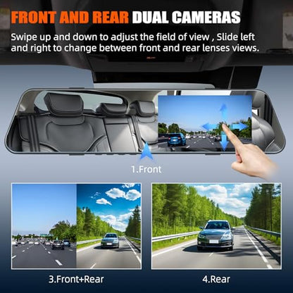 Mirror Dash Cam 4.7 Inch Rear View Mirror 720P Front and Rear View Dual Cameras with Super Night Vision