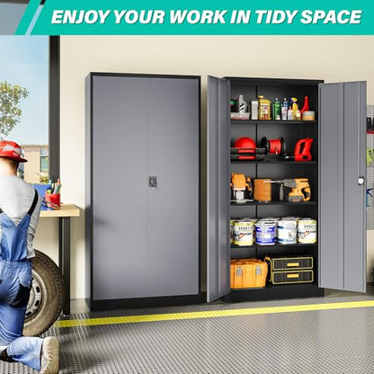 Wide & Deep Metal Storage Cabinet with Lock & Adjustable Shelves
