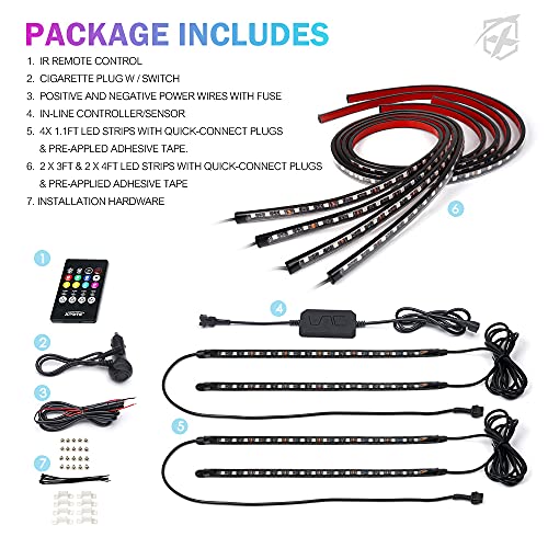 8Pcs Car RGB LED Strip Lights (4 Count)