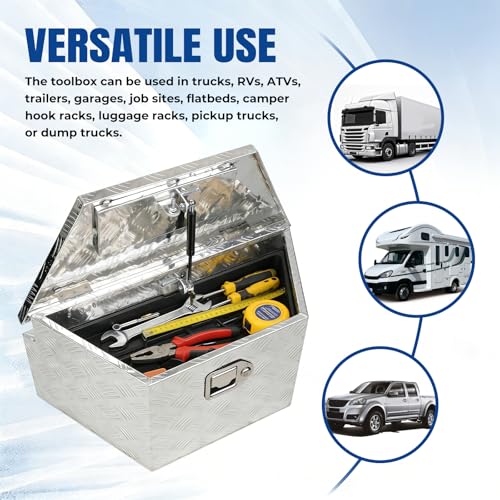 27" x 13" x 13" Trailer Tongue Tool Box Heavy Duty Aluminum with Latch and Keys Trailer Toolbox Organizer Truck Underbody Box Compatible with Pick Up Truck Bed RV Trailer ATV Silver