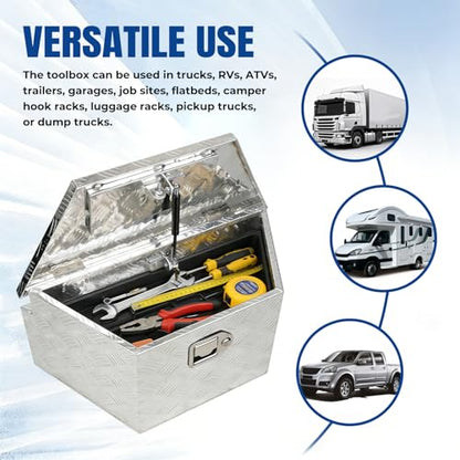 27" x 13" x 13" Trailer Tongue Tool Box Heavy Duty Aluminum with Latch and Keys Trailer Toolbox Organizer Truck Underbody Box Compatible with Pick Up Truck Bed RV Trailer ATV Silver