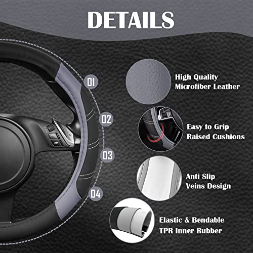 Line Rider Microfiber Leather Sporty Steering Wheel Cover Universal Fits for 95% Truck