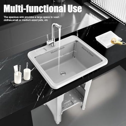 Freestanding Utility Sink Plastic Wash Station with Storage Shelf Indoor