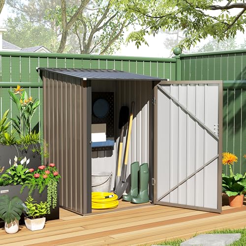 3.3' x 3.4' Outdoor Storage Shed Sloping Roof Lockable Door Brown