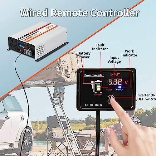 2000W Pure Sine Wave Inverter 12V DC to 120V AC Converter for Vehicles Boat Camping Outdoor Solar System