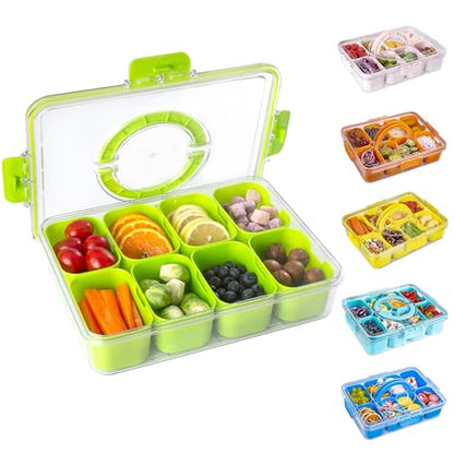 Divided Snack Serving Tray with Lid and Handle Travel Snackle Charcuterie Container Portable Storage Organizer for Candy