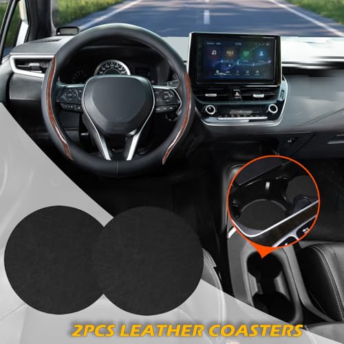 Black Steering Wheel Cover Wood Grain Leather Universal 14.5" (3 Count)