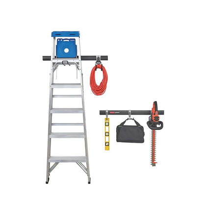 Fasttrack Garage Storage Utility Hooks 7 Piece Black All in One Rail Hook Kit and Tool Organizer Heavy Duty for Home
