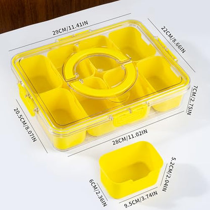 Divided Snack Serving Tray with Lid and Handle Travel Snackle Charcuterie Container Portable Storage Organizer for Candy (28 Ounce)