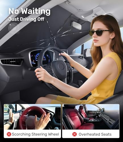 2026 Upgraded Car Windshield Sun Shade [Cool Down by 75℉ ] with Heat Insulation Coating