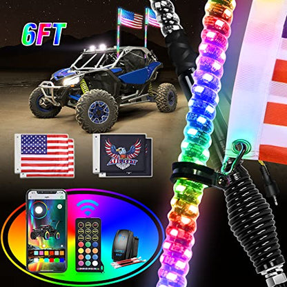 2PCS 6FT RGB LED Whip Light Remote App Control for ATV UTV Polaris