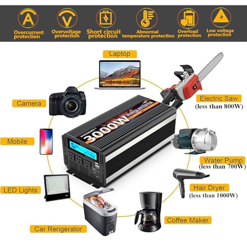 3000W Power Inverter 12V DC to AC 110V