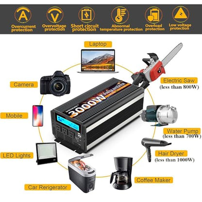 3000W Power Inverter 12V DC to AC 110V