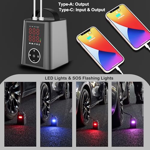 Tire Inflator Smart Fast Auto Tire Inflation 150 PSI 20000mAh Cordless Air Pump with Emergency Light for Outdoor SUV Car Motorcycle Bike Ball