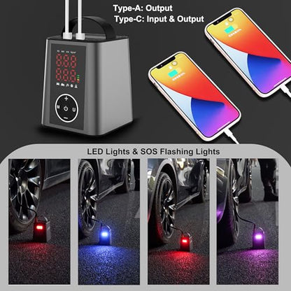 Tire Inflator Smart Fast Auto Tire Inflation 150 PSI 20000mAh Cordless Air Pump with Emergency Light for Outdoor SUV Car Motorcycle Bike Ball