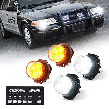 White Amber LED Hideaway Strobe Lights Kit