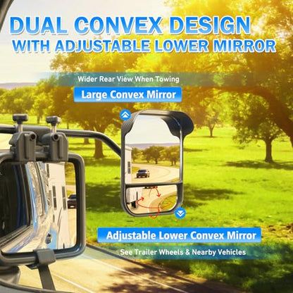 Dual View Mirror Extenders for Towing with Rain Visor (2 Count)