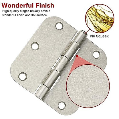 3 1/2" Satin/Brushed Nickel Door Hinges 3.5" 5/8" Rounded 12 Pack