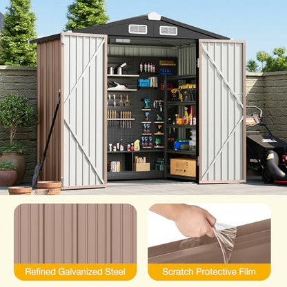 6x4 FT Outdoor Storage Shed with Lockable Double Doors & Loping Roof