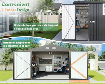 13x21x8.4 FT Garage Shed with Double Hinged Doors