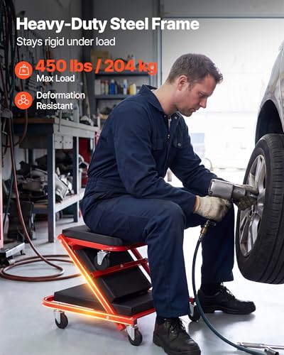 40 in 2-in-1 Folding Mechanic Creeper, Z Creeper Seat & Under Car Garage Roller, 450 lbs Rolling Creeper Stool with 6 Swivel Casters, Padded Headrest for Auto Repair