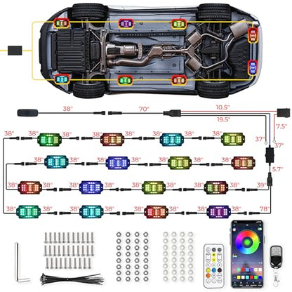 16 Pods 336 LEDs 5 Sides RGB Rock Lights for Truck (16 Count)