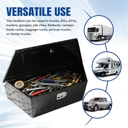 39" x 12" x 16.5" Trailer Tongue Tool Box Heavy Duty Aluminum with Latch and Keys Trailer Toolbox Organizer Truck Underbody Box Compatible with Pick Up Truck Bed RV Trailer ATV Black