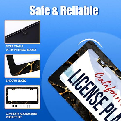 Marble Print License Plate Frame Stainless Steel Car Accessory 6.3x12.3Inch