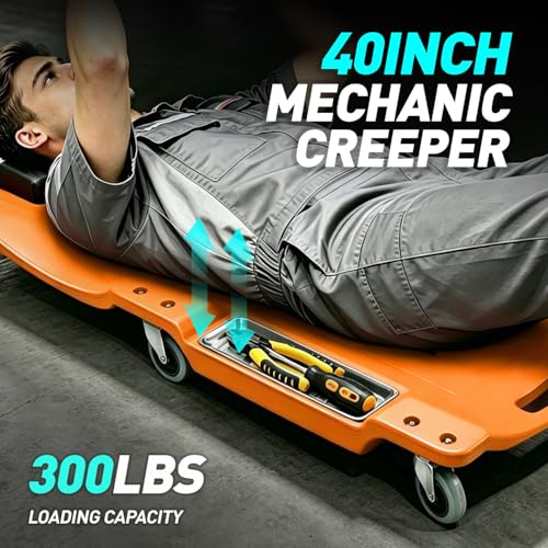 40 Inch Low Profile Plastic Rolling Garage Shop Floor Creeper with LED Light