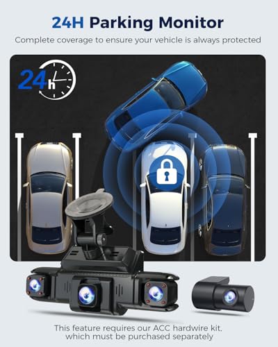 360 View 4 Channel Dash Cam Front and Rear Left Right Inside Camera for Cars
