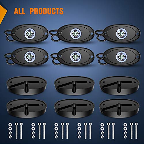 LED Rock Light 6PCS Underglow Wheel Well Pods Waterproof Exterior Underbody Roof Rack Side Lamps for Car Truck Pickups ATV UTV SUV Motorcycle Boat (6 Count)
