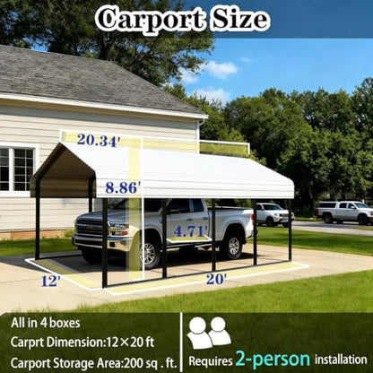 12x20FT Metal Carport with Vertical Roof