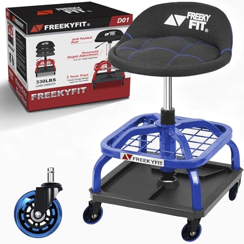 Rolling Stool with Blue Wheels