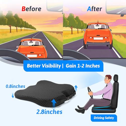 Wedge Car Seat Cushion for Better Visibility & Sciatica Pain Relief