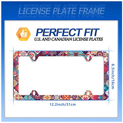 Boho Stitching Tile License Plate Frame Stainless Steel Accessory12.3x6.3In